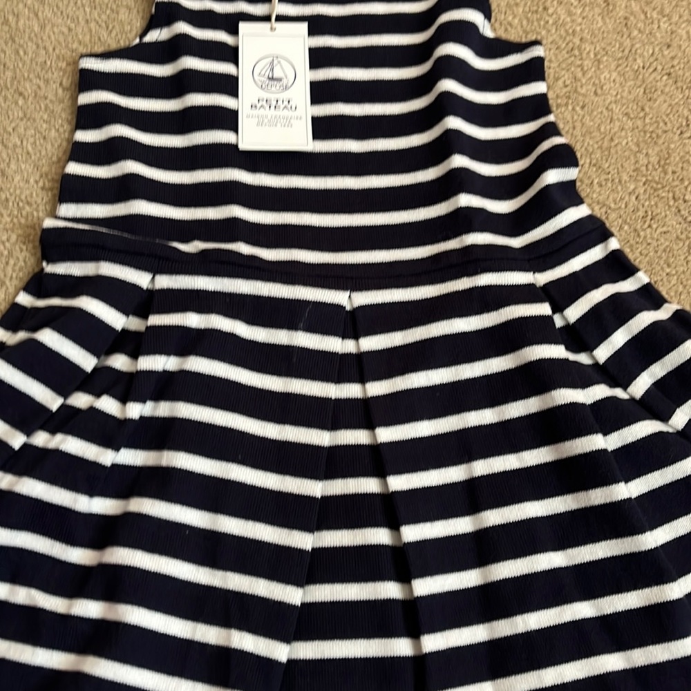 Brand new w/tags navy and white striped cotton pleated day dress.